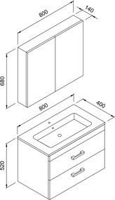 Martin Santa 80x40 Beige  MDF - Πάγκος με Νιπτήρα &amp; Καθρέπτη