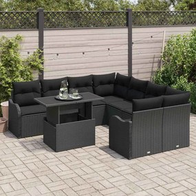 vidaXL Σετ Καναπέ Κήπου με μαξιλάρι 9 pcs Μαύρο Πολυ ράταν