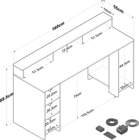 Γραφείο Καρυδί / Ανθρακί EBOLOR 160x55x89.5