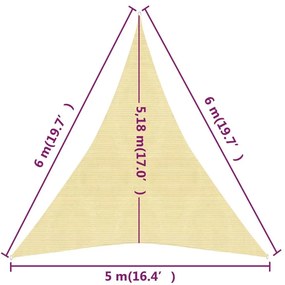 Πανί Σκίασης Μπεζ 5 x 6 x 6 μ. από HDPE 160 γρ./μ² - Μπεζ