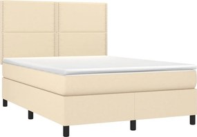 vidaXL Κρεβάτι Boxspring με Στρώμα &amp; LED Κρεμ 140x190 εκ. Υφασμάτινο