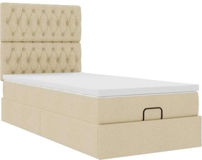 vidaXL Οθωμανικό κρεβάτι με στρώμα Cream 90x190cm ύφασμα
