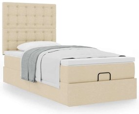 vidaXL Οθωμανικό κρεβάτι με στρώμα Cream 100x200cm ύφασμα