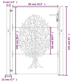 Πύλη Κήπου με Σχέδιο Δέντρου 105 x 155 εκ. από Ατσάλι Corten - Καφέ