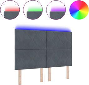 vidaXL LED κεφαλάρι Σκούρο Γκρι 144 cm Τεχνητό Δέρμα