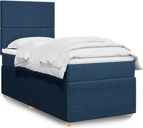vidaXL Κρεβάτι Boxspring με Στρώμα Μπλε 90x190 εκ.Υφασμάτινο