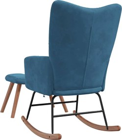 vidaXL Κουνιστή Πολυθρόνα με Σκαμπό Μπλε Βελούδο