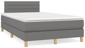 vidaXL Κρεβάτι Boxspring με Στρώμα & LED Σκ.Γκρι 120x190εκ. Υφασμάτινο