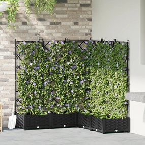 vidaXL Γλάστρα Κήπου με Τρέλις 5 τεμ Μαύρη 120x120x125.5 εκ