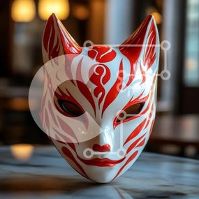 Intra Συλλεκτικό Ξύλινο Παζλ Plywood  4mm - Καλλιτεχνική μάσκα αλεπούς σε μαρμάρινη επιφάνεια Σε Ξύλινο Κουτί - Διαστάσεις Puzzle: 10x10 cm – 25 κομμάτια