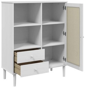 vidaXL Ντουλάπι Ψηλό SENJA Λευκό/Ρατάν 90x40x112 εκ. Μασίφ Ξύλο Πεύκου