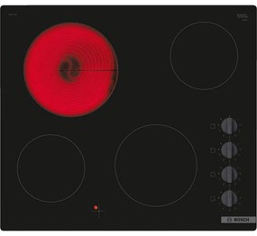 Κεραμική ενσωματωμένη εστία Bosch PKE611CA3E, 6600W, 4 ζώνες, 9 επίπεδα, Ένδειξη υπολειπόμενης θερμότητας, Ηλεκτρικό, Μαύρο