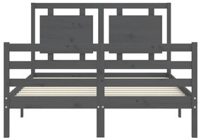 vidaXL Πλαίσιο Κρεβατιού με Κεφαλάρι Γκρι 140x200 εκ. από Μασίφ Ξύλο