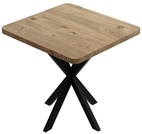 Τραπέζι Prestone pakoworld oak μελαμίνης-μαύρο μέταλλο 70x70x75εκ