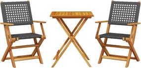 vidaXL Σετ Επίπλων Bistro 3 τεμ. Μαύρο Ρατάν/Μασίφ Ξύλο