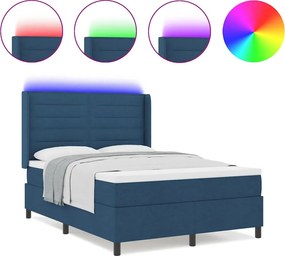 vidaXL LED Κρεβάτι με βάθρο με στρώμα Μπλε 140 x 190 cm ύφασμα