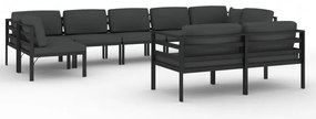vidaXL Σαλόνι Κήπου 9 Τεμαχίων Ανθρακί Αλουμινίου με Μαξιλάρια