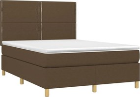 vidaXL Κρεβάτι Boxspring με Στρώμα &amp; LED Σκ.Καφέ 140x190εκ. Υφασμάτινο