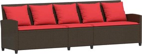 vidaXL Καναπές κήπου 5θέσιος με μαξιλάρια Brown Poly Rattan