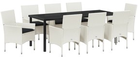 vidaXL Σετ Κηπουρικής 9 Τεμαχίων με Καθίσματα Λευκό Πολυ Ράτταν
