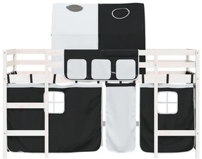 vidaXL Υπερυψ. Κρεβάτι με Τούνελ Λευκό/Μαύρο 90 x 190 εκ. Μασίφ Πεύκο