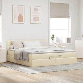 vidaXL Οθωμανικό κρεβάτι με στρώμα &amp; LEDs Cream 160x200cm ύφασμα