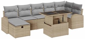 vidaXL Σετ Καναπέ Κήπου με μαξιλάρι 8 pcs Μπεζ Πολυ ράταν