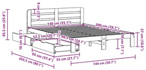 Σκελετός Κρεβατιού Χωρίς Στρώμα Καφέ 140x200 Μασίφ Ξύλο Πεύκου - Καφέ