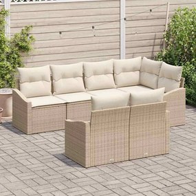vidaXL Σετ Καναπέ Κήπου 7 pcs Μπεζ και Λευκό συνθετικό ρατάν