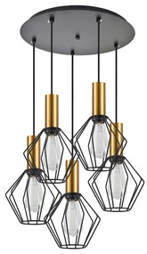 SE21-GM-4-5BL-GR1 ADEPT TUBE Gold Matt Pendant Black Metal Grid+