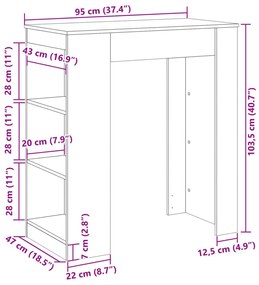 Τραπέζι Μπαρ με Ράγες Δρυς 95x47x103,5 εκ. Επεξεργ. Ξύλο - Καφέ