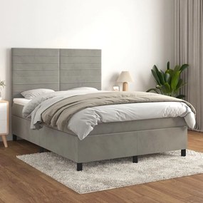 Κρεβάτι Boxspring με Στρώμα Ανοιχτό Γκρι 140x200 εκ. Βελούδινο - Γκρι