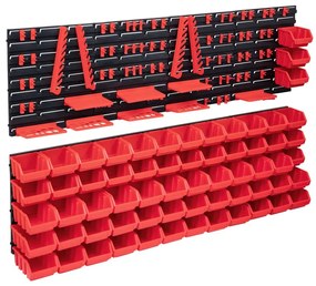 Κουτιά Αποθήκευσης Σετ 141 τεμ. Κόκκινα/Μαύρα με Πάνελ Τοίχου - Κόκκινο