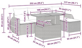 Σαλόνι Κήπου 6 Τεμαχίων από Γκρι Συνθετικό Ρατάν με Μαξιλάρια - Γκρι