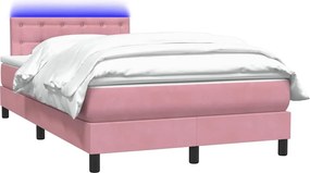 vidaXL Κρεβάτι Boxspring με Στρώμα &amp; LED ροζ 120x220 cm Βελούδινο