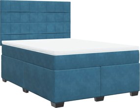 vidaXL Κρεβάτι Boxspring με Στρώμα Μπλε 140x200 εκ. Βελούδινο