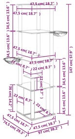 Γατόδεντρο Κρεμ 147 εκ. με Στύλους Ξυσίματος από Σιζάλ - Κρεμ