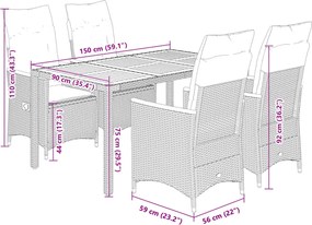 vidaXL Σετ Τραπεζαρίας Κήπου 5 τεμ. Γκρι Συνθ. Ρατάν με Μαξιλάρια