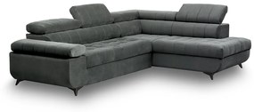 Γωνιακός καναπές κρεβάτι Dragonis, ανθρακί βελούδο 268x97x201cm- Δεξιά γωνία-BOG4585