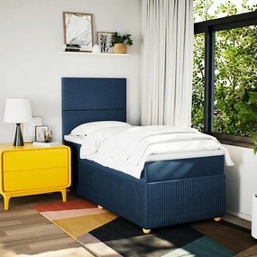 vidaXL Κρεβάτι Boxspring με Στρώμα Μπλε 90x200 εκ.Υφασμάτινο