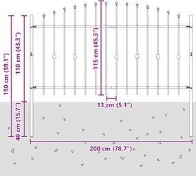 vidaXL Φράχτης με Σπίθες ASTEN 200 x 150 cm Μαύρο