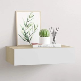 vidaXL Ράφι με Συρτάρια Επιτοίχιο, Ξύλο Δρυς και Λευκό, 40x23,5x10 εκ. από MDF