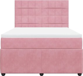 vidaXL Κρεβάτι Boxspring με Στρώμα Ροζ 140x200 εκ. Βελούδινο
