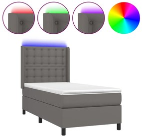 vidaXL Κρεβάτι Boxspring με Στρώμα &amp; LED Γκρι 80x200 εκ. Συνθ. Δέρμα