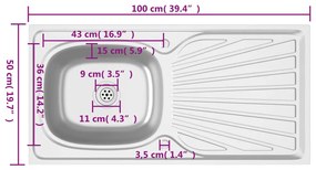 Νεροχύτης + Ποδιά Σετ Ασημί 1000x500x155 χιλ. Ανοξείδ. Ατσάλι - Ασήμι