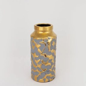 ΒΑΖΟ ΚΕΡΑΜΙΚΟ ΓΚΡΙ - ΧΡΥΣΟ 12.5x12.5x27.5cm