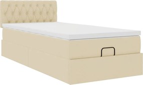 vidaXL Οθωμανικό κρεβάτι με στρώμα Cream 90x190cm ύφασμα