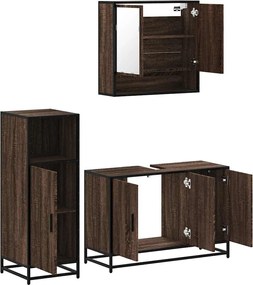 vidaXL Σετ Επίπλων Μπάνιου 3 Τεμαχίων Καφέ Δρυς από Τεχν. Ξύλο