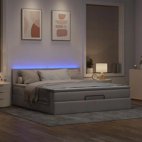 vidaXL Οθωμανικό κρεβάτι με στρώμα & LEDs Taupe 160x200cm ύφασμα