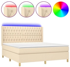 vidaXL Κρεβάτι Boxspring με Στρώμα &amp; LED Κρεμ 180x200 εκ. Υφασμάτινο